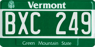 VT license plate BXC249