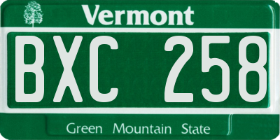 VT license plate BXC258