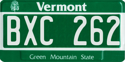 VT license plate BXC262