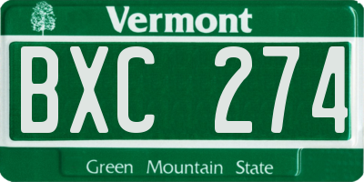 VT license plate BXC274