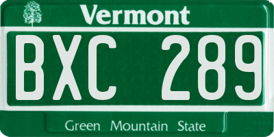 VT license plate BXC289