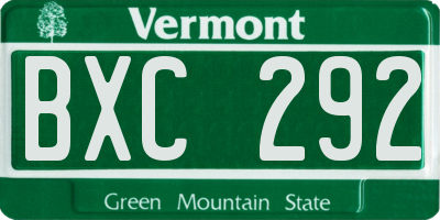 VT license plate BXC292
