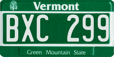 VT license plate BXC299