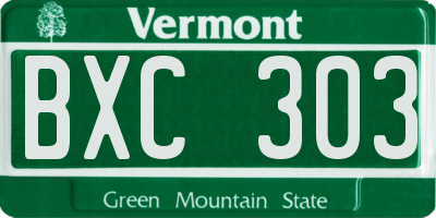 VT license plate BXC303