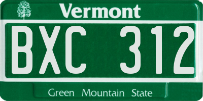 VT license plate BXC312