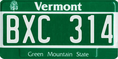 VT license plate BXC314