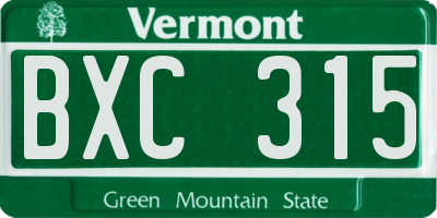 VT license plate BXC315
