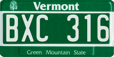 VT license plate BXC316