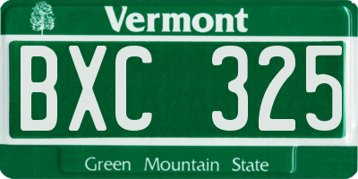 VT license plate BXC325