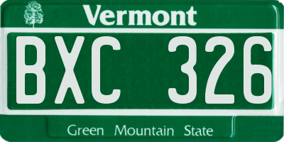 VT license plate BXC326