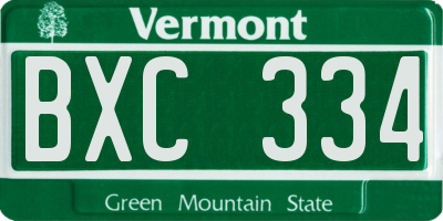 VT license plate BXC334