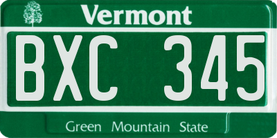 VT license plate BXC345
