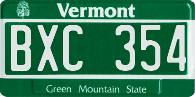 VT license plate BXC354