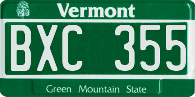VT license plate BXC355
