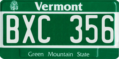 VT license plate BXC356
