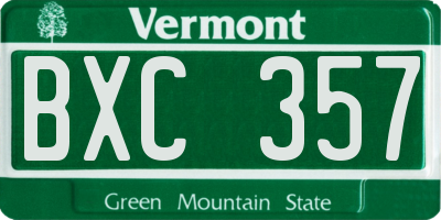 VT license plate BXC357