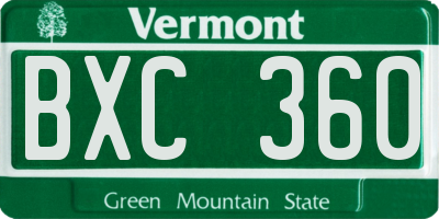 VT license plate BXC360