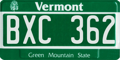VT license plate BXC362