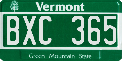 VT license plate BXC365