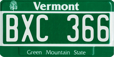 VT license plate BXC366