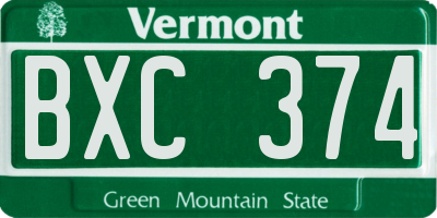 VT license plate BXC374