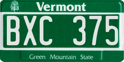 VT license plate BXC375