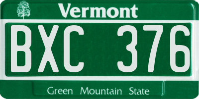 VT license plate BXC376