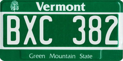 VT license plate BXC382