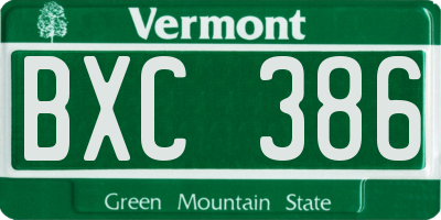 VT license plate BXC386