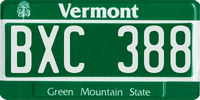 VT license plate BXC388