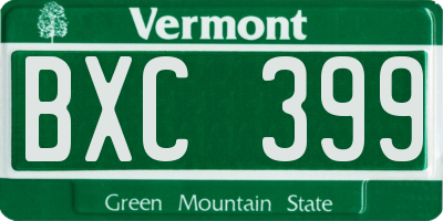 VT license plate BXC399