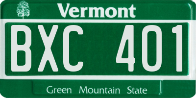 VT license plate BXC401