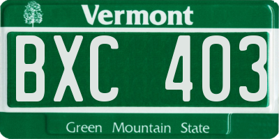 VT license plate BXC403