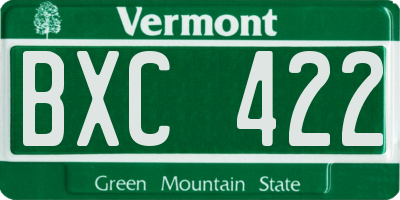 VT license plate BXC422