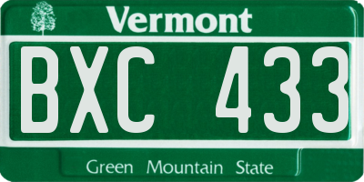 VT license plate BXC433