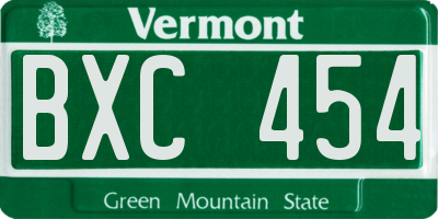 VT license plate BXC454