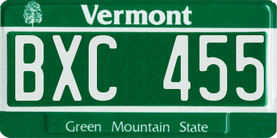 VT license plate BXC455