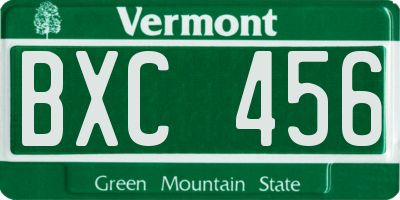 VT license plate BXC456