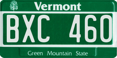 VT license plate BXC460