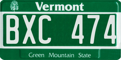 VT license plate BXC474