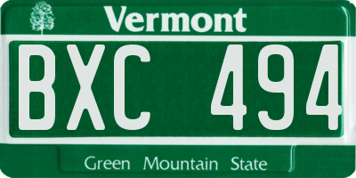 VT license plate BXC494