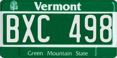 VT license plate BXC498
