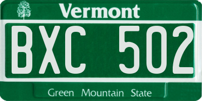 VT license plate BXC502