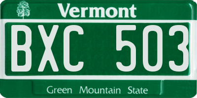 VT license plate BXC503