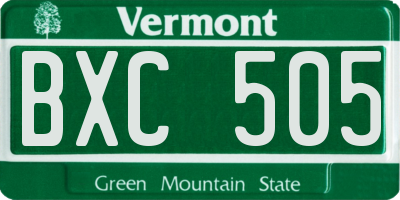 VT license plate BXC505