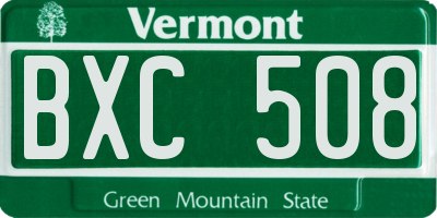 VT license plate BXC508