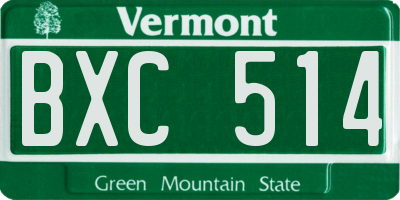 VT license plate BXC514