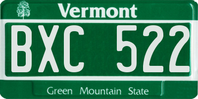 VT license plate BXC522