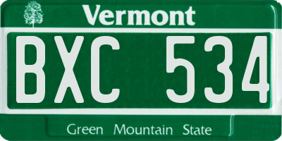 VT license plate BXC534