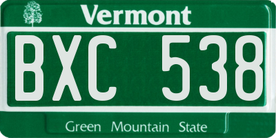 VT license plate BXC538